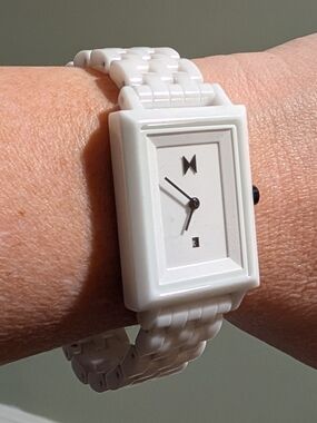 MVMT White Ceramic Rectangular Watch with White Dial